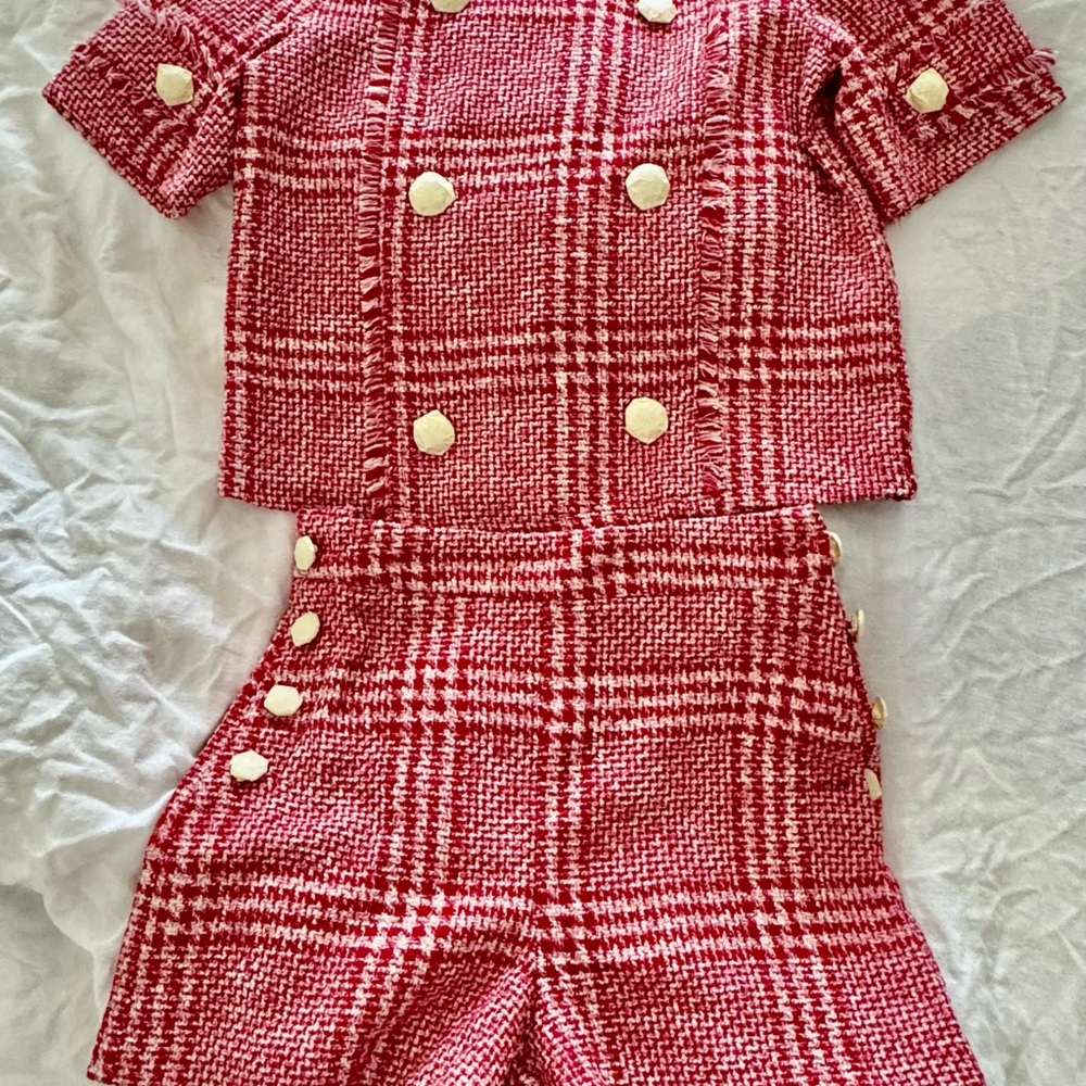 Red Plaid Buttoned Two-Piece Set